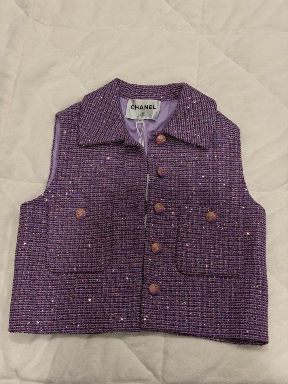 CHANEL Style Lavender Purple Tweed Sleeveless Vest - Picture 3 of 5